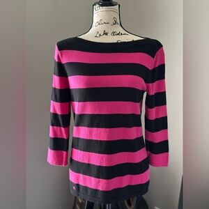 Lauren Ralph Lauren women’s pink & black striped 3/4 sleeve boat neck top
